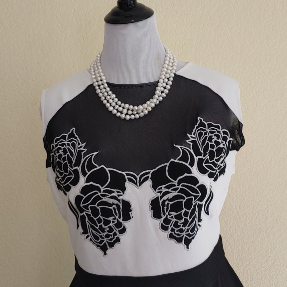 Black & white applique peplum dress NWOT